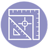 A purple icon of a carpenter's square and a set square