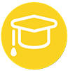 A yellow icon of a graduation cap